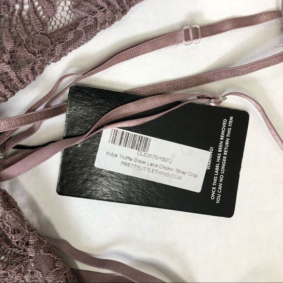 2/$30 Prettylittlething Indya Truffle Sheer Lace Choker Strap Crop Top Size US 0 - Picture 7 of 14